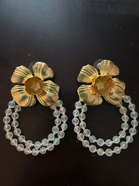 J.Crew Gold Flower Hoop Earrings with Clear Beaded Double Hoops